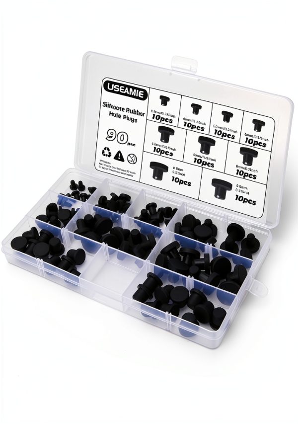 90 Pcs Silicone Rubber Hole Plugs, 9 Sizes Diameter T-Type Solid Silicone Rubber Plug Caps for Powder Coating Bottle Tubing-0